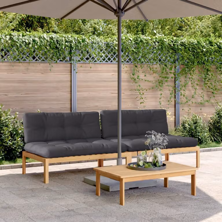 Set di 2 divani centrali da giardino vidaXL in legno massello di acacia oliato con cuscini in tessuto e schiuma, disponibili in antracite, marrone o grigio