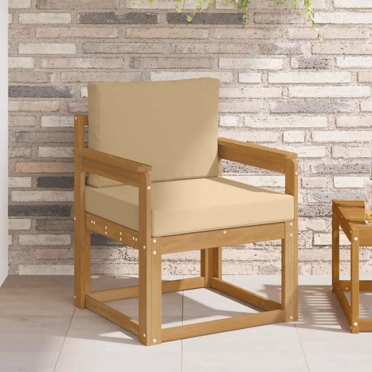 Divano da esterno moderno vidaXL in legno di acacia con tessuto bianco e beige
