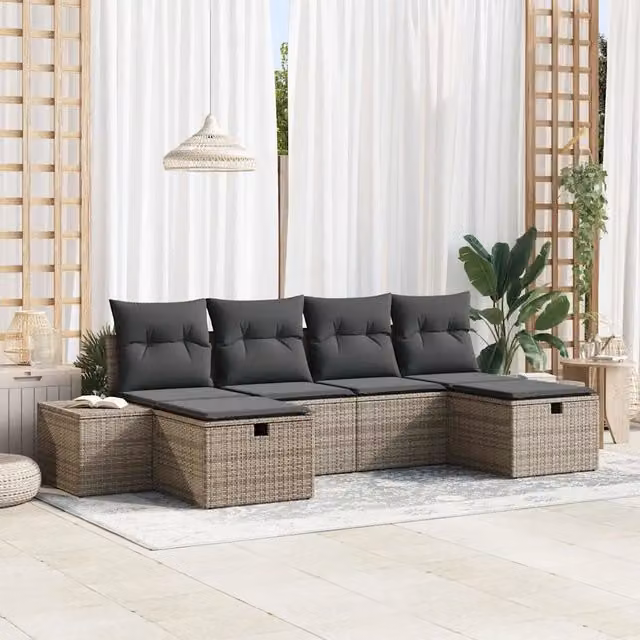 Set Divano da Giardino 6 pz Grigio polyrattan 3359418