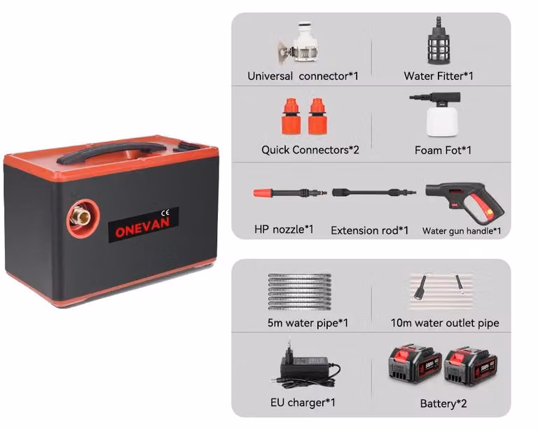 Idropulitrice elettrica senza fili, 4000 W, pulizia ad alta pressione, 2 batterie, spina 1EU