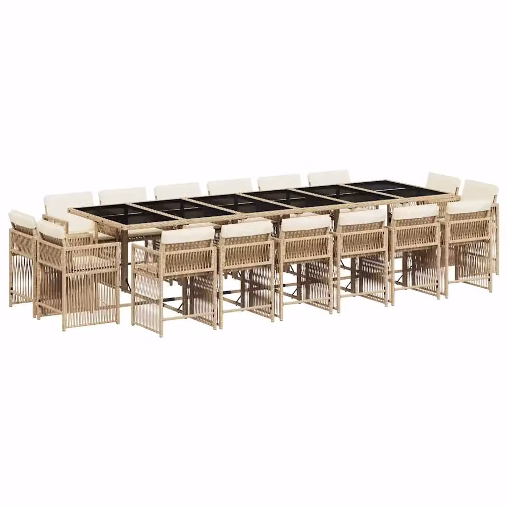 Set da Pranzo da Giardino vidaXL in Polyrattan con Cuscini Beige e Piano in Vetro, 17 Pezzi – 2