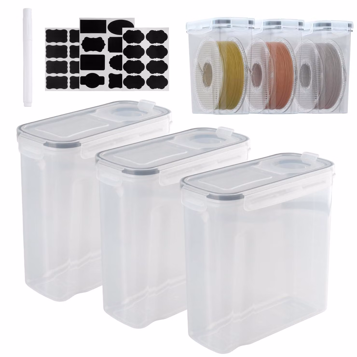 Omgoods - Contenitori per filamenti per la stampa 3D - Set da 3, trasparenti e riutilizzabili