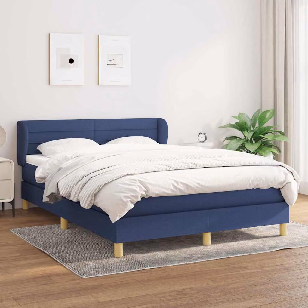 vidaXL Giroletto a Molle con Materasso Blu e Bianco in Tessuto L/P/H: 140 x 200 x 88 cm – 1