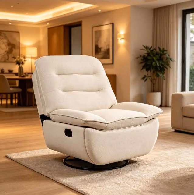 Poltrona reclinabile 95x49.5x106 cm girevole e oscillante in acciaio beige