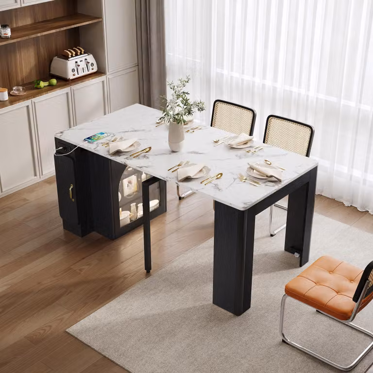 Isola da cucina STILVORA con ruote e piano removibile, tavolo da pranzo con prese elettriche, tavolo da cucina con illuminazione a LED, utilizzabile come piano di lavoro per cucina e sala da pranzo, colore nero