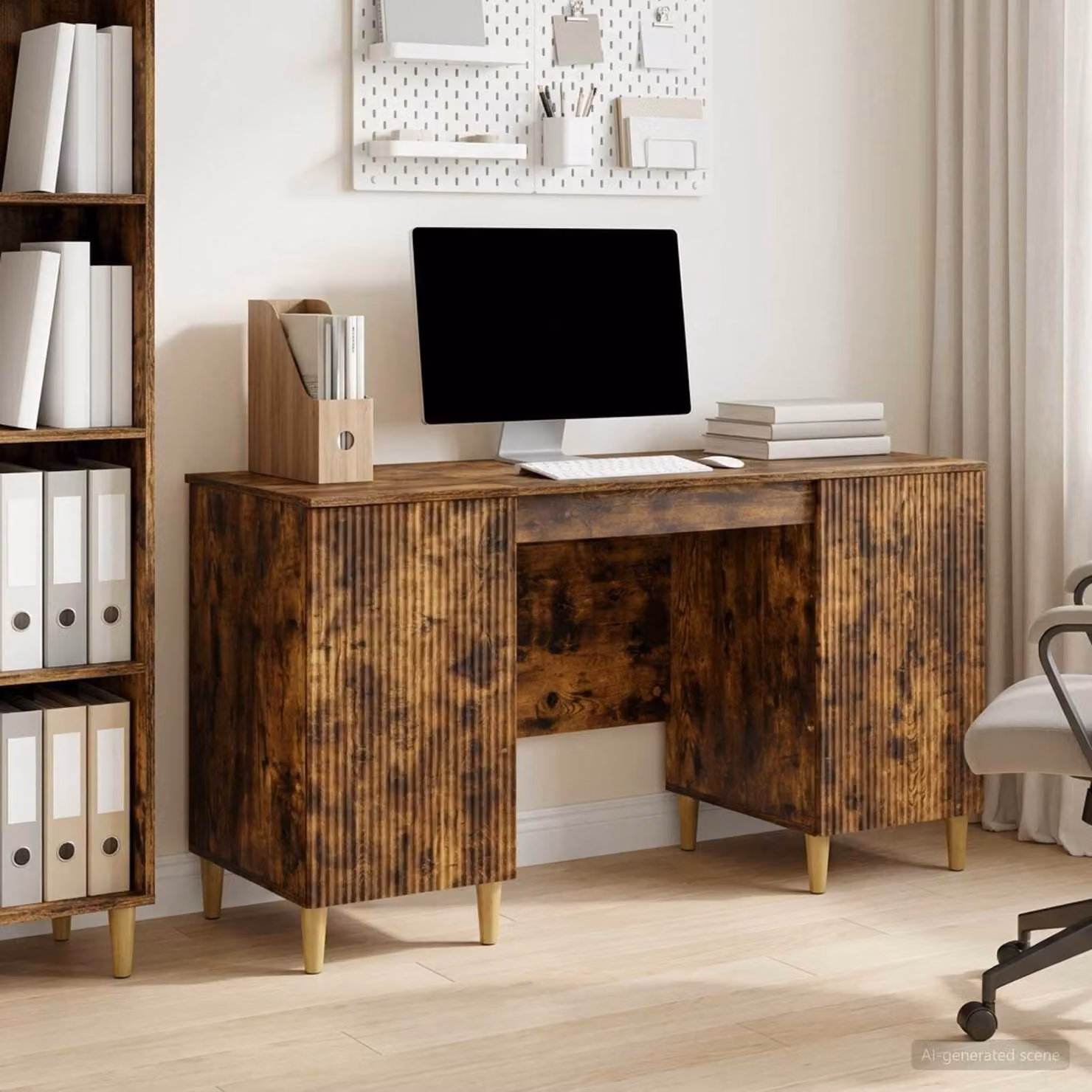 Maison Exclusive - Scrivania in rovere affumicato 142,5 x 50 x 75 cm in materiale derivato dal legno