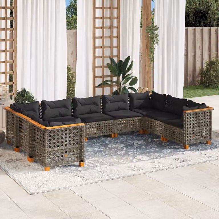 Maison Exclusive - Set da giardino 9 pezzi con cuscini Grigio Polyrattan