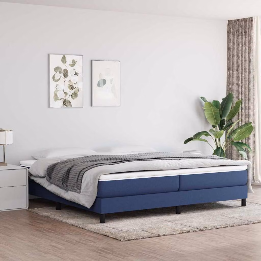 vidaXL Letto Ibrido con Giroletto a Molle e Materasso in Tessuto Blu e Bianco L: 200 cm, P: 200 cm, H: 25 cm