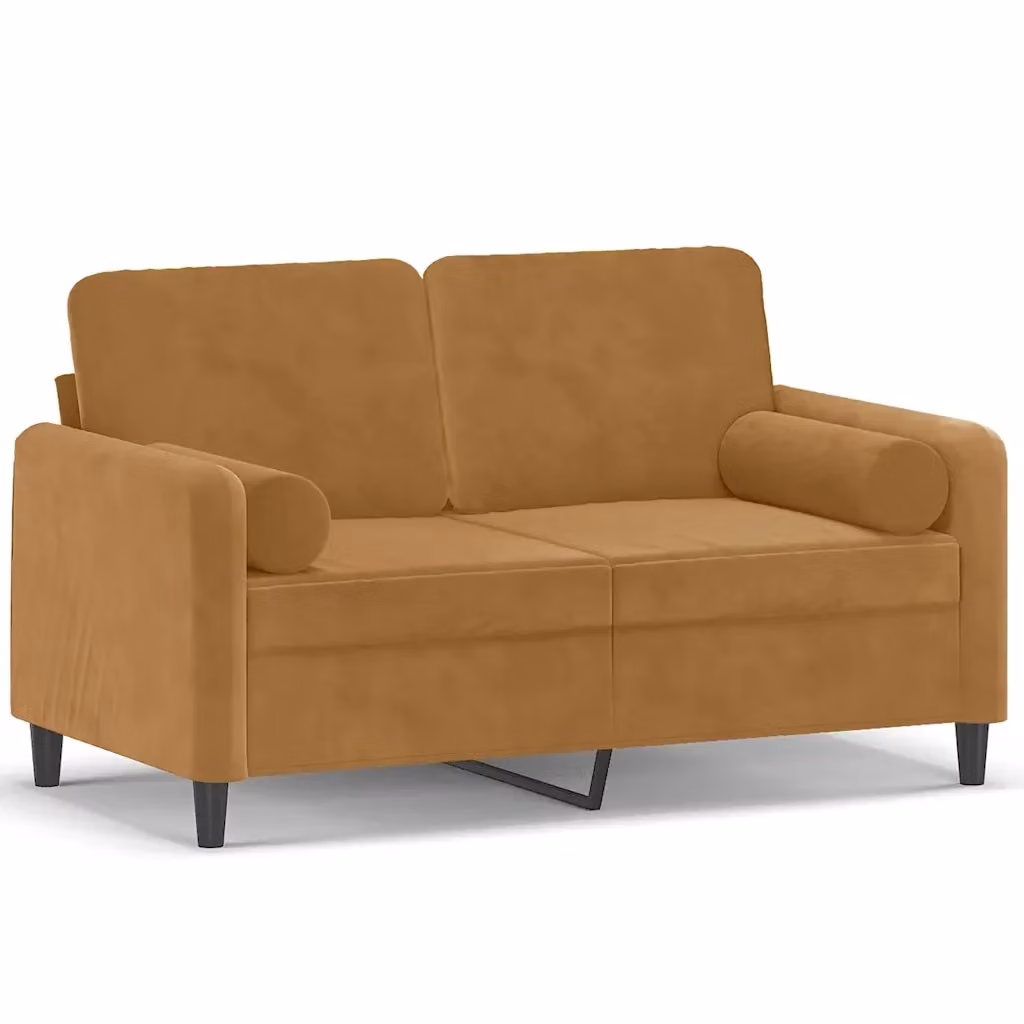 vidaXL Divano a 2 Posti Moderno in Velluto Marrone con Cuscini e Rivestimenti Rimovibili L: 138 cm, P: 80 cm, H: 77 cm – 2
