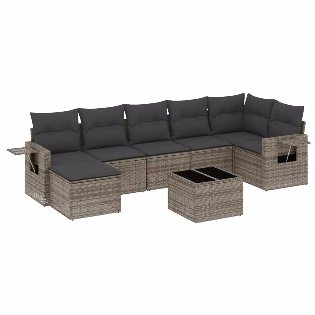 vidaXL Set Divano da Giardino 8 pz in Polyrattan Grigio con Cuscini e Tavolino – 2