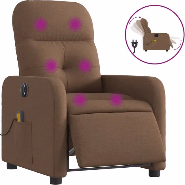 Poltrona Massaggiante | Sedia Relax Reclinabile Elettrica Marrone in Tessuto
