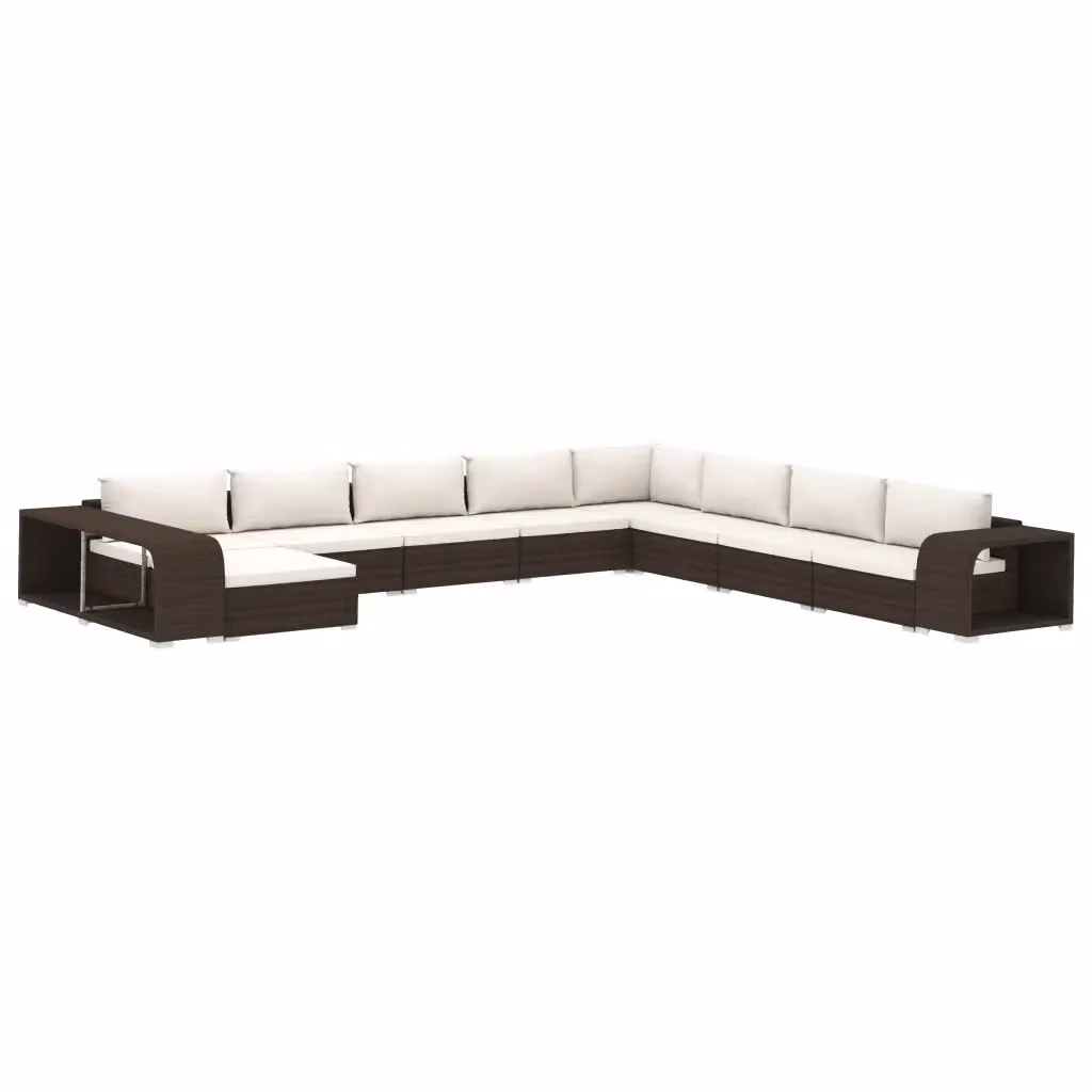 Set di Divani da Giardino a L vidaXL in Polyrattan Marrone e Bianco con Cuscini e Tavolino da Esterno – 2