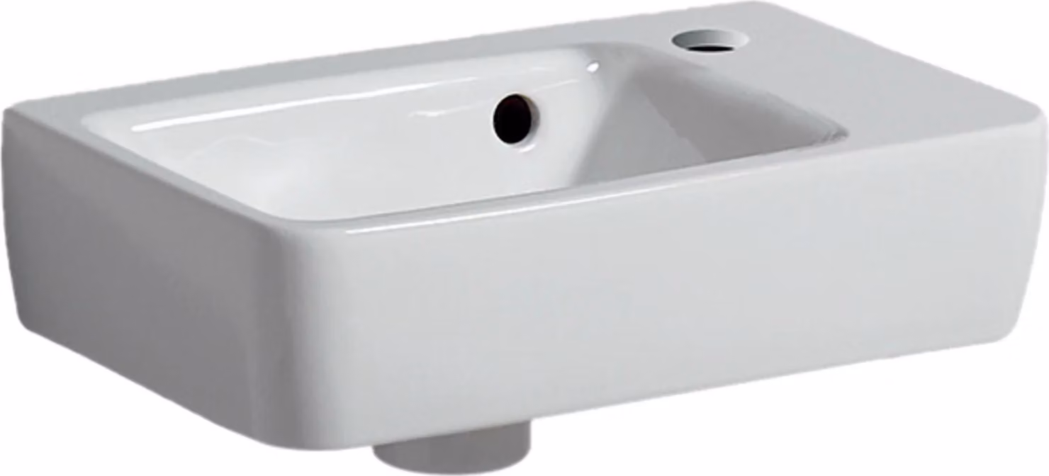 Geberit Renova Plan, lave-mains, saillie réduite, 36x25 cm, 1 trou de robinetterie, avec trop-plein, 500382, 500.382.01.1, 500.382.01.1