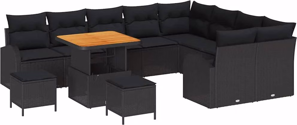 Set Divano da Giardino con cuscino 12 pcs Nero polyrattan