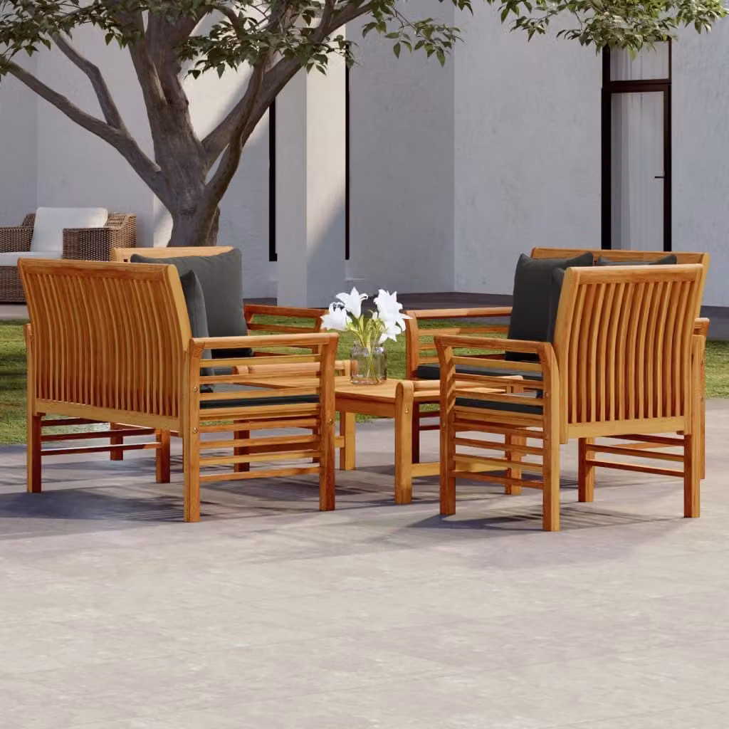The Living Store Set da giardino 5 pezzi con cuscini in legno massiccio di acacia