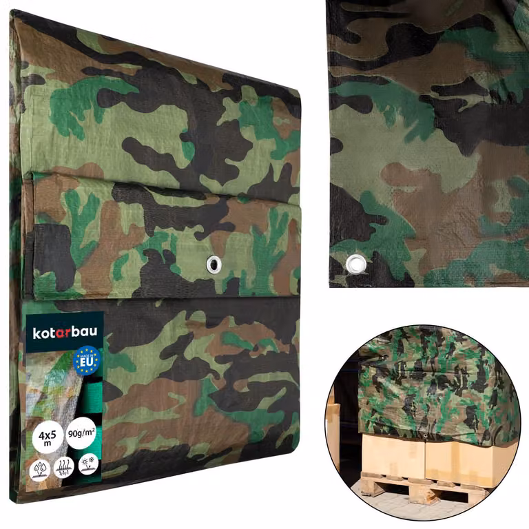KOTARBAU® Telo Impermeabile Esterno Polietilene 4x5 m Motivo Mimetico 90 g/m² Telo Sotto Piscina Fuori Terra Telo Impermeabile