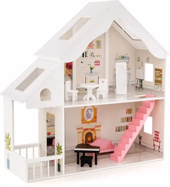 Casa delle bambole semi-aperta in MDF bianco L/P/H: 81 x 30 x 86 cm