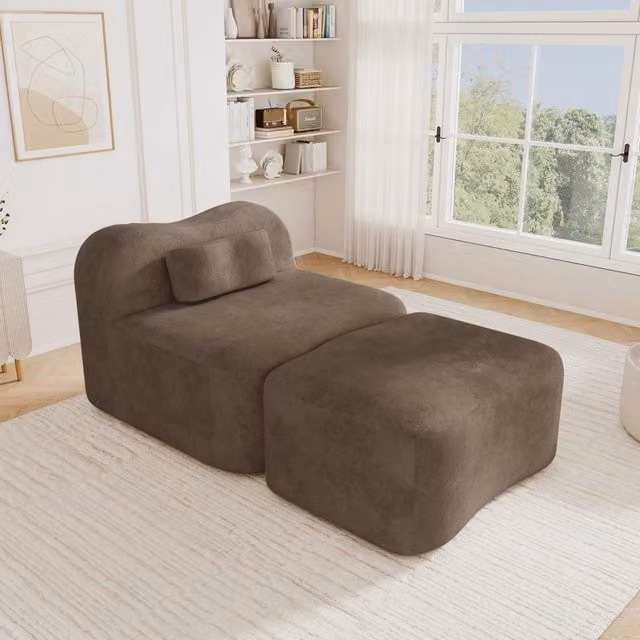 Divano modulare 96.0x167.0x70.0 cm con pouf collegabile in velluto marrone