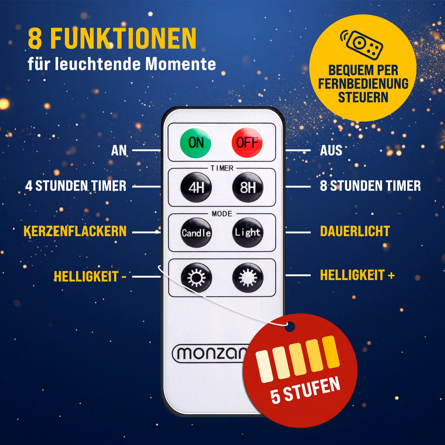 Set di 20 candele a forma di albero di Natale Monzana® LED bianco caldo con effetto flickering, timer e telecomando, alimentazione a batteria – 3