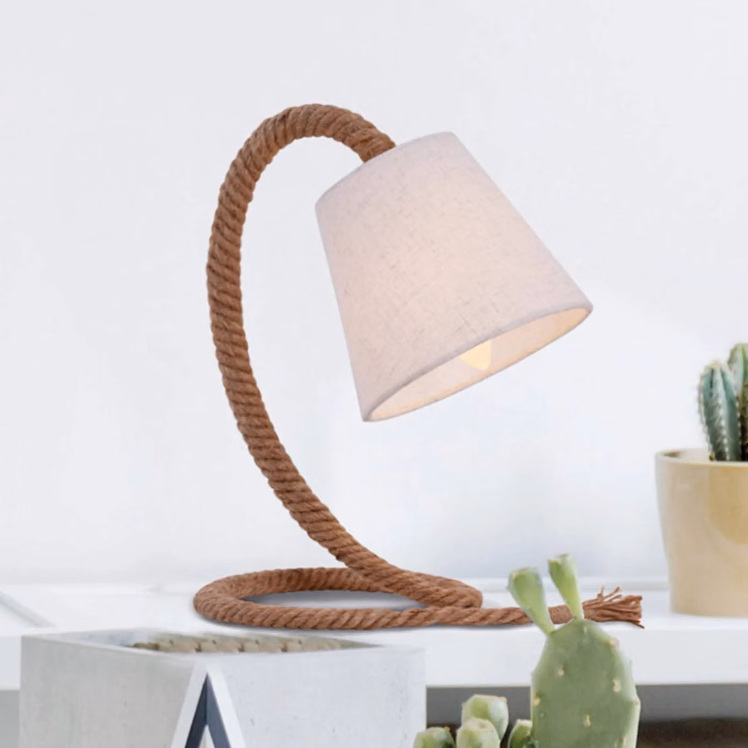Näve Lampada da tavolo Rope, Bianco / Opale, Soggiorno / Sala da pranzo, Tessuto / Stoffa / Seta, Marittimo, Lampada da tavolo