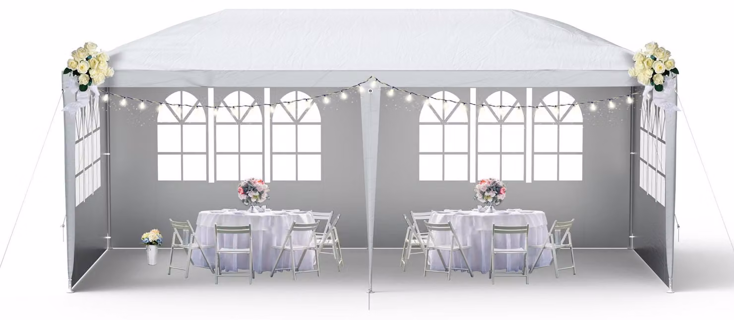 QEENTOE, gazebo da giardino 3x6 metri, grigio, tenda in polietilene impermeabile con 6 pareti laterali, porta con cerniera, tenda per eventi in giardino