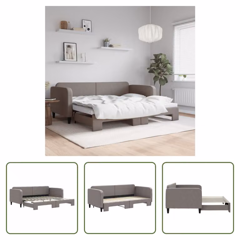 The Living Store letto da giorno allungabile taupe 90x200 cm in tessuto