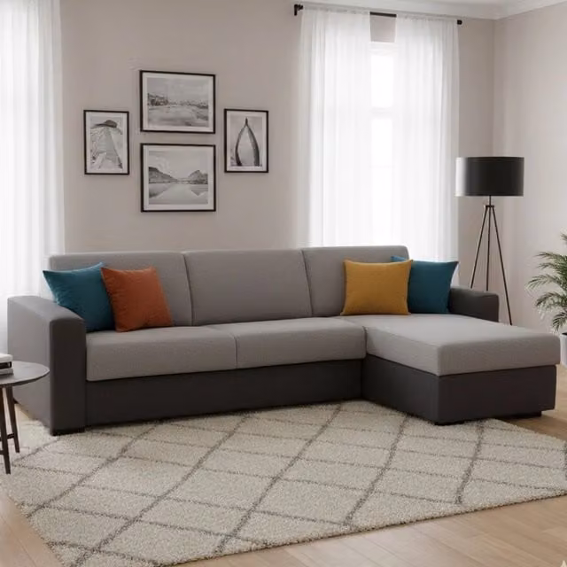 Divano Letto Aika Talamo Italia, Divano ad angolo con penisola contenitore reversibile e apertura girevole, Grigio e Antracite, L: 280 cm, H: 90 cm, P: 95 cm