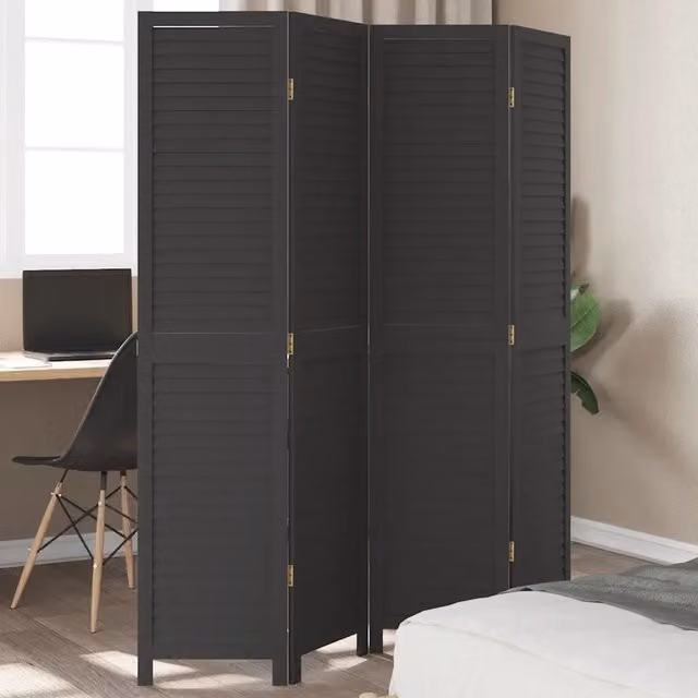 Divisorio Ambienti vidaXL a 4 Pannelli in Legno e Metallo Nero Opaco con Design Moderno a Righe H: 180 cm, L: 145 cm