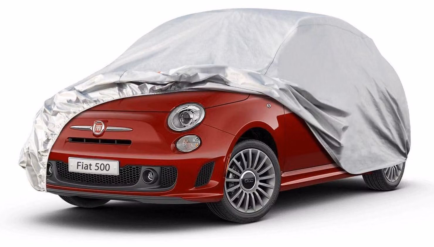 Copertura impermeabile e traspirante per auto, compatibile con FIAT 500 (2010-2025), con struttura a 6 strati e colore argento, ideale per la copertura completa dell'auto in garage
