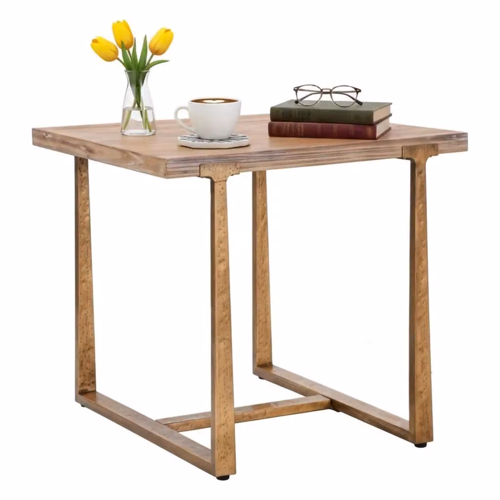 Tavolo fisso Kazimir DMORA, tavolo quadrato moderno per sala da pranzo, Oro e Marrone, L/P/H: 80 x 80 x 76 cm – 2