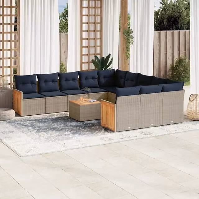 Set Divani da Giardino 12 pz con Cuscini Grigio in Polyrattan 3228119