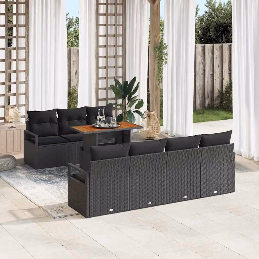 Maison Exclusive - Set da giardino composto da 8 pezzi, divano in rattan sintetico nero