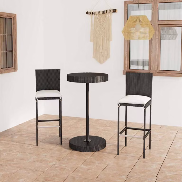 Set Bar da Giardino vidaXL in Polyrattan Nero con Cuscini