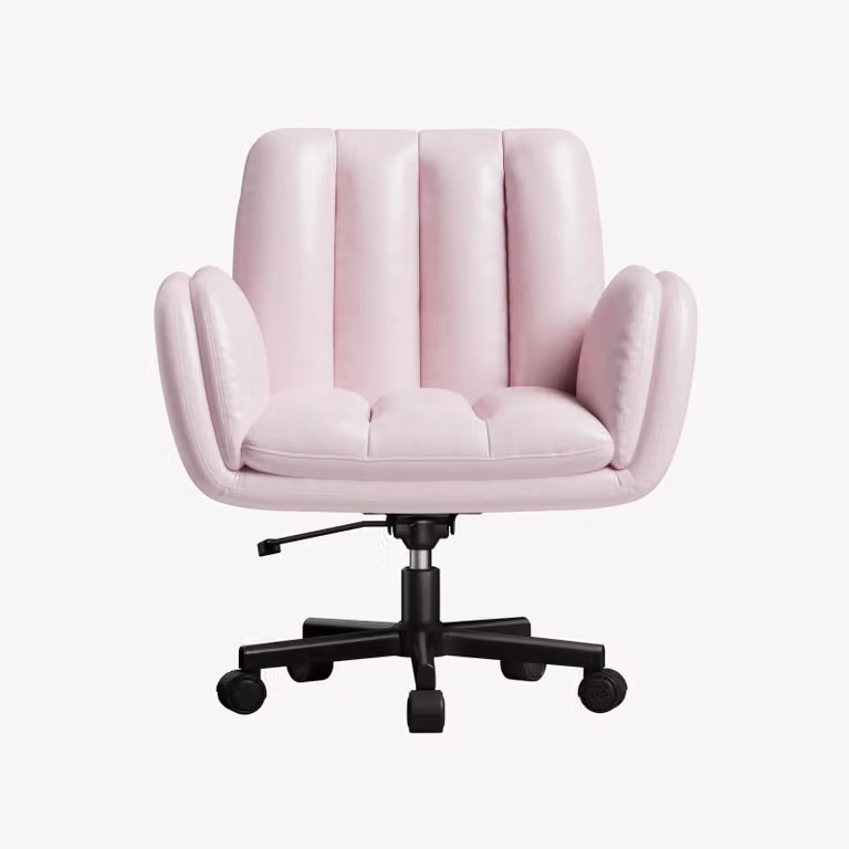 Sedia ergonomica da ufficio, sedia da scrivania: seduta ampia e imbottita, braccioli pieghevoli, regolabile in altezza, rivestita in ecopelle, colore rosa