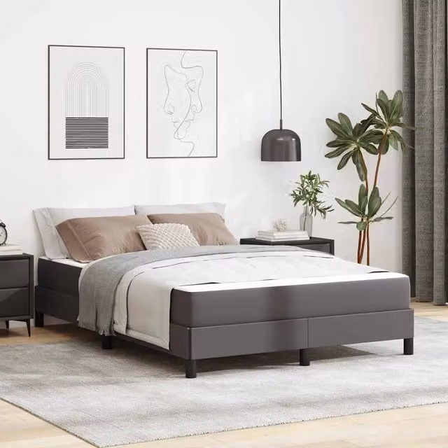 Letto moderno con struttura imbottita e materasso ibrido vidaXL in tessuto grigio L: 140 cm, P: 190 cm, H: 93 cm – 1