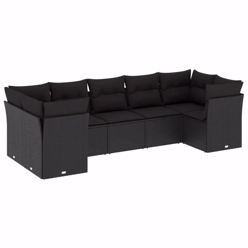 vidaXL Set Divani da Giardino a L con Cuscini 7pz Nero Polyrattan – 2