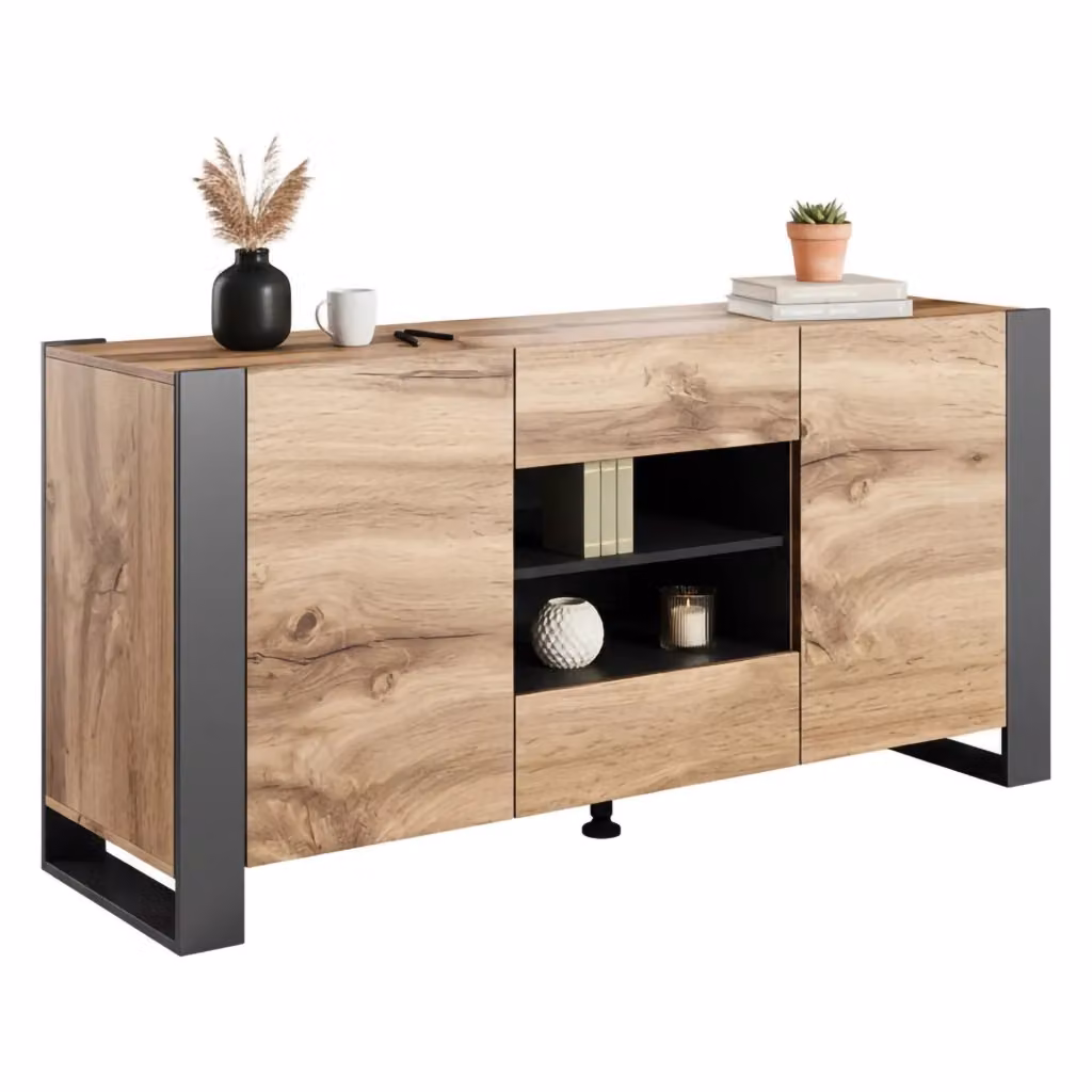 Madia Albignola DMORA, Credenza con 4 Ripiani in Rovere Nodi Marrone, L: 164 cm, P: 44 cm, H: 80 cm – 2