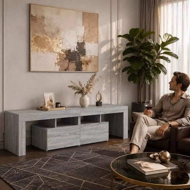 TV Cabinet With LED Lights, Sonoma Gray, 140 X 36.5 X 40 Cm