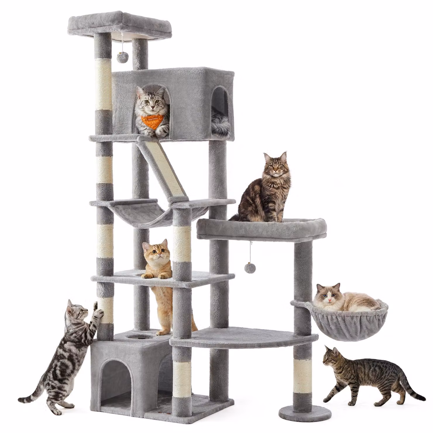 Feandrea, tiragraffi alto, 188 cm, ideale per gatti di grossa taglia, con 7 colonne in sisal