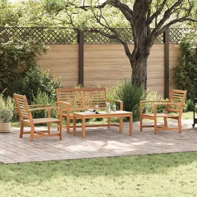 vidaXL Set Divano da Giardino 4 pz in Legno di Teak Solido Naturale con Cuscini Marroni – 1