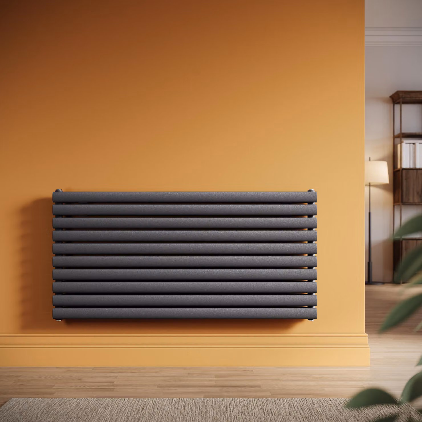 SONNI - Radiatore a pannello design, a due strati, colore antracite, dimensioni 1200x593 mm, per riscaldamento ad acqua calda, senza resistenza elettrica