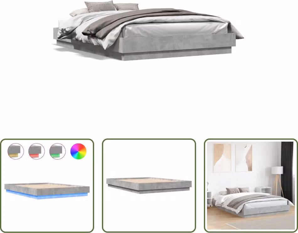 The Living Store Struttura letto con LED in cemento grigio 160x200 cm