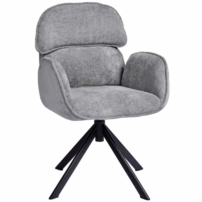 Sedie da pranzo girevoli a 360° in velluto teddy con braccioli e schienale diviso in due strati, colore grigio