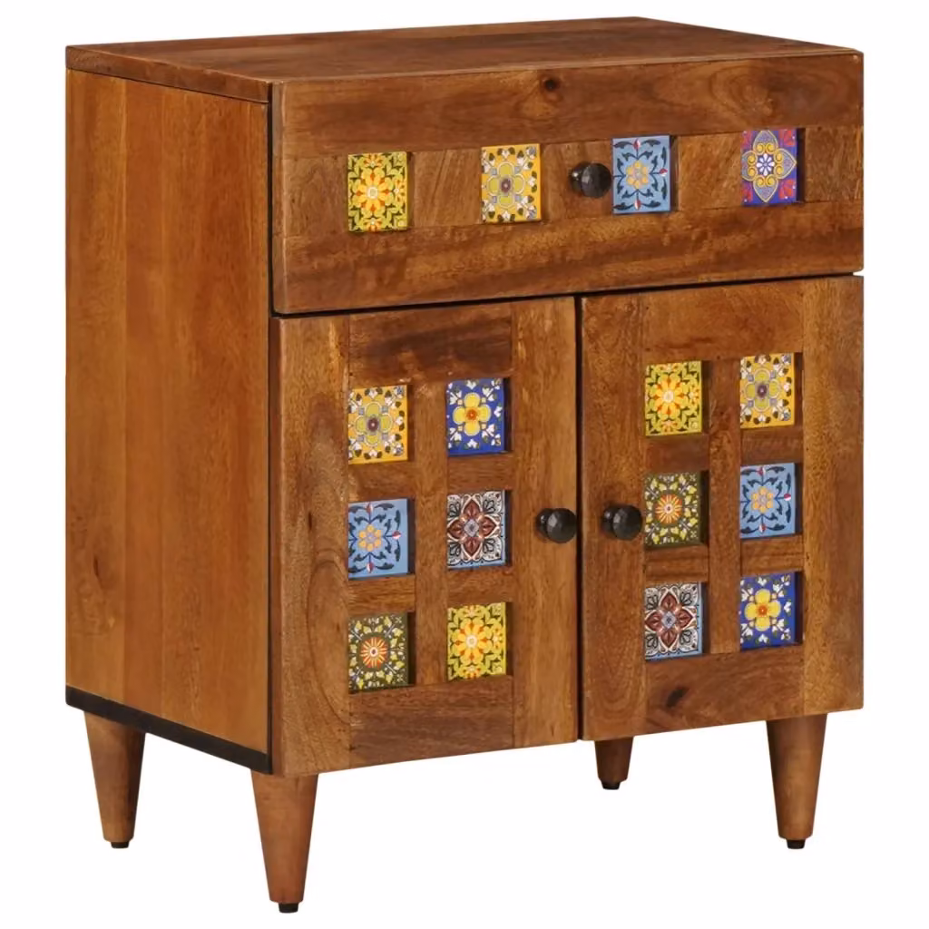 Armadio da notte in legno di mango stile rustico marrone vidaXL L/P/H: 50 x 33 x 60 cm – 2