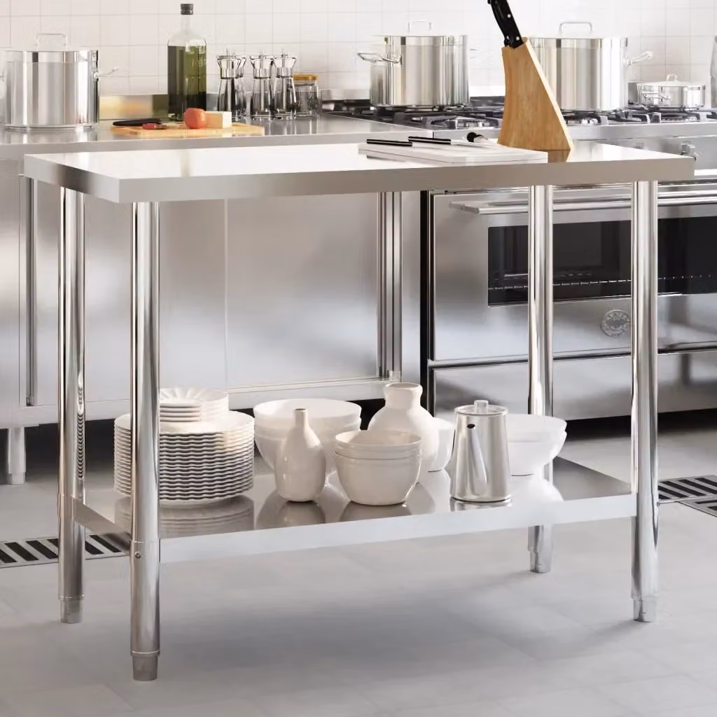Tavolo da lavoro da cucina DESIGN IN in acciaio inossidabile color argento, regolabile in altezza, L: 110 cm, P: 55 cm, H: 85 cm – 2