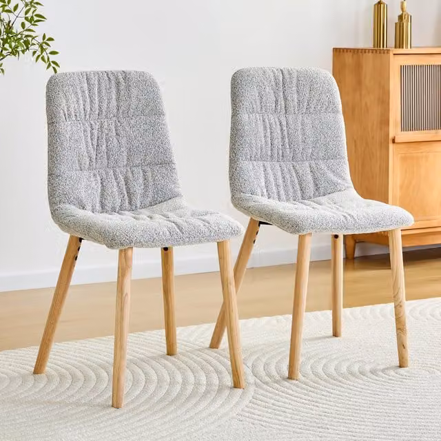 Set da 2 sedie da pranzo moderne REDOM in legno di quercia e tessuto grigio con finitura opaca, Altezza: 88 cm