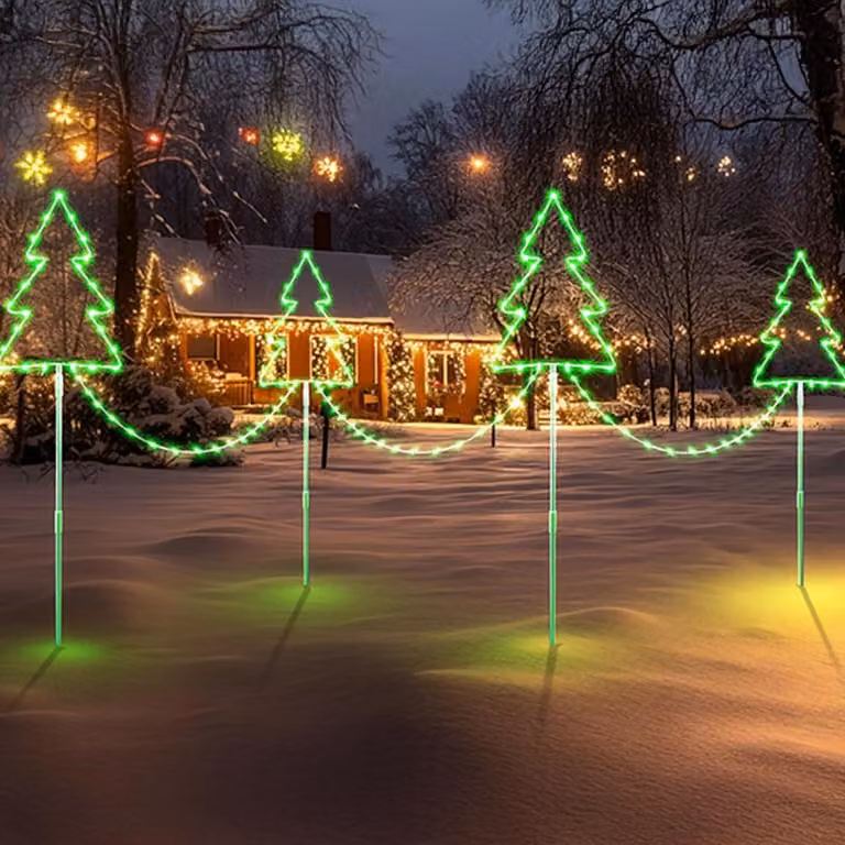 Set di 4 luci a LED per albero di Natale, grado di protezione IP65, 8 modalità, timer, colore verde