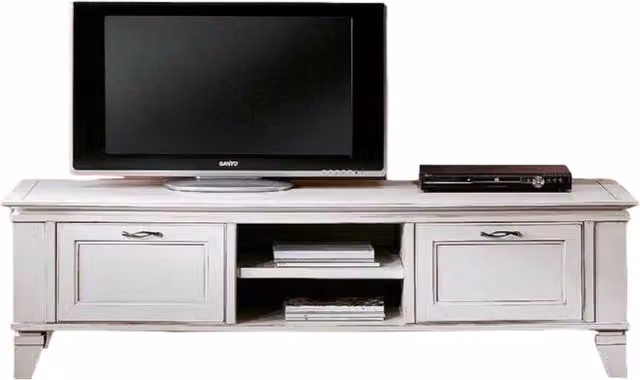 Porta TV Shabby Chic in Legno e MDF Bianco con 2 Cassetti Soft Close Mobili 2G L: 176 cm, P: 60 cm, H: 50 cm