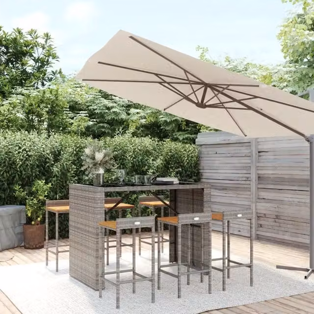 Set Bar Giardino 7pz Grigio Polyrattan e Legno Massello Acacia 3187687