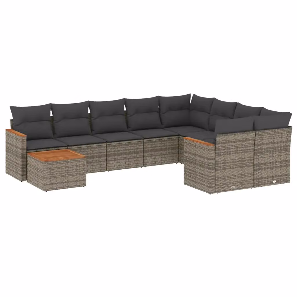 vidaXL Set Divano da Giardino 10 pz a Forma di L con Cuscini Grigio in Polyrattan e Telaio in Metallo – 2